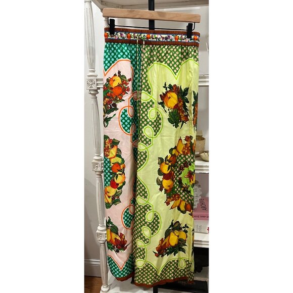 Alémais Lemonis Fruit Print Palazzo Silk Wide Leg Pants Size 6 - Picture 5 of 7